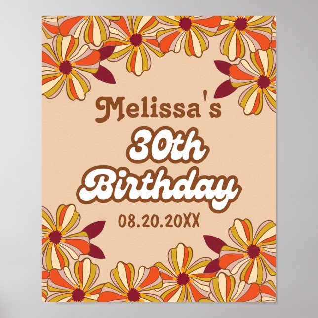 Retro 70s Groovy Hippie Flower 30th Birthday Poster (Front)