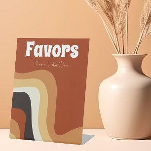 Retro 70s Groovy Orange Bohemian Wedding Favours Pedestal Sign