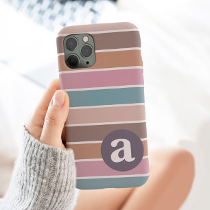 Retro 70s Groovy Stripes Monogram Trendy Pastel iPhone 13 Pro Max Case