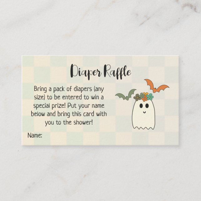 Retro 70's Halloween Baby Shower Diaper Raffle Enclosure Card (Front)