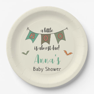 Retro 70's Halloween Little Boo Baby Shower Paper Plate