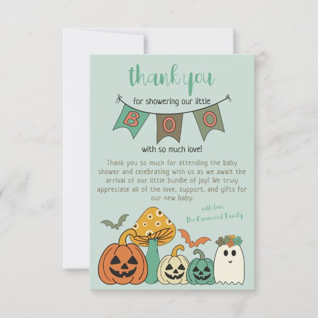 Retro 70's Halloween Little Boo Baby Shower Thank You Card (Front)
