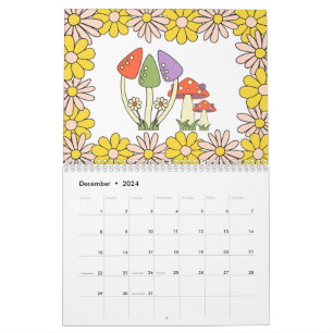 Retro 70s Hippie Groovy Mushroom & Flower Calendar