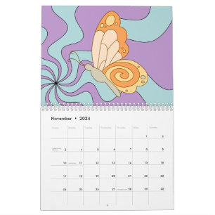 Retro 70s Hippie Groovy Wave Butterfly Calendar