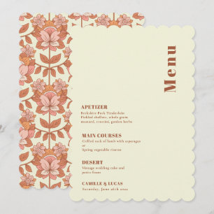 Retro 70s inspired Orange Wedding Menu Invitation