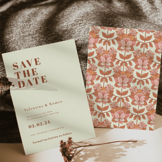 Retro 70s inspired Orange Wedding Save the date Invitation (Creator Uploaded)