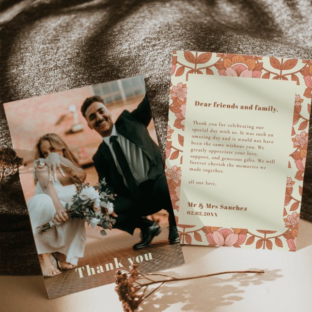Retro 70s inspired Orange Wedding Thank you Card (Creator Uploaded)