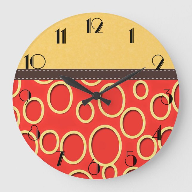 Retro 70s Inspired Orange & Yellow Art Large Clock (Front)