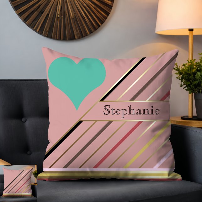 Retro 70s Inspired Stripes Rose and Gold  Cushion (Creator Uploaded)