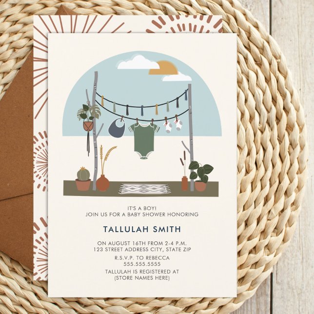 Retro 70s Macrame Plants Clothesline Baby Shower Invitation (Creator Uploaded)