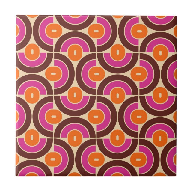 Retro 70s Mid Mod Geometric Pattern Ceramic Tile (Front)
