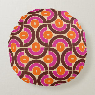 Retro 70s Mid Mod Geometric Pattern Round Cushion