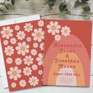 Retro 70s Modern Peach Wedding Invitation