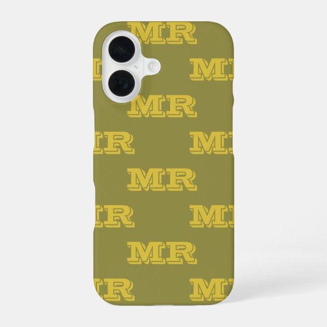  Retro 70s Monogram Initials Pattern Green Yellow iPhone 16 Case (Back)