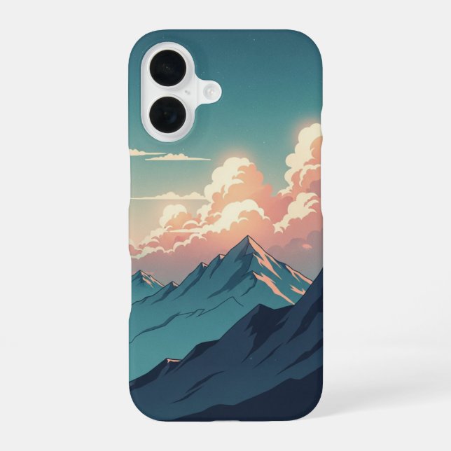 Retro 70s Mountainscape with Bright Clouds iPhone 16 Case (Back)