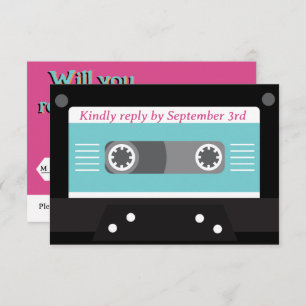 Retro 70s Music Cassette Tape Groovy Fuchsia Fun I RSVP Card