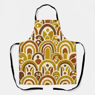 Retro 70s Mustard Brown Geometric Scalloped Arch Apron