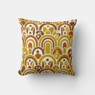Retro 70s Mustard Brown Geometric Scalloped Arch Cushion