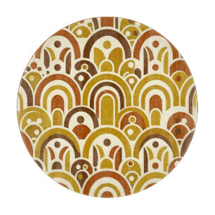 Retro 70s Mustard Brown Geometric Scalloped Arch Cutting Board