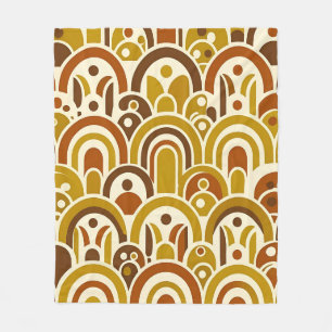 Retro 70s Mustard Brown Geometric Scalloped Arch Fleece Blanket