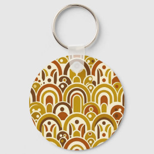 Retro 70s Mustard Brown Geometric Scalloped Arch Key Ring