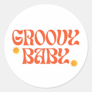 Retro 70s Mustard Orange Hippie Groovy Baby Classic Round Sticker
