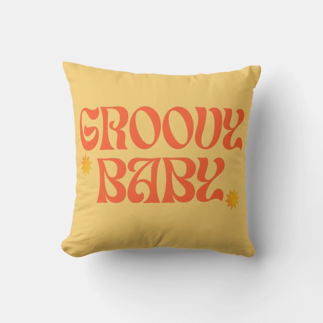 Retro 70s Mustard Orange Hippie Groovy Baby Cushion (Front)