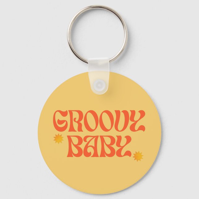 Retro 70s Mustard Orange Hippie Groovy Baby Key Ring (Front)