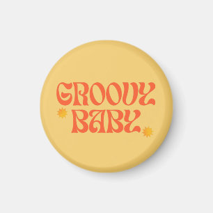 Retro 70s Mustard Orange Hippie Groovy Baby Magnet