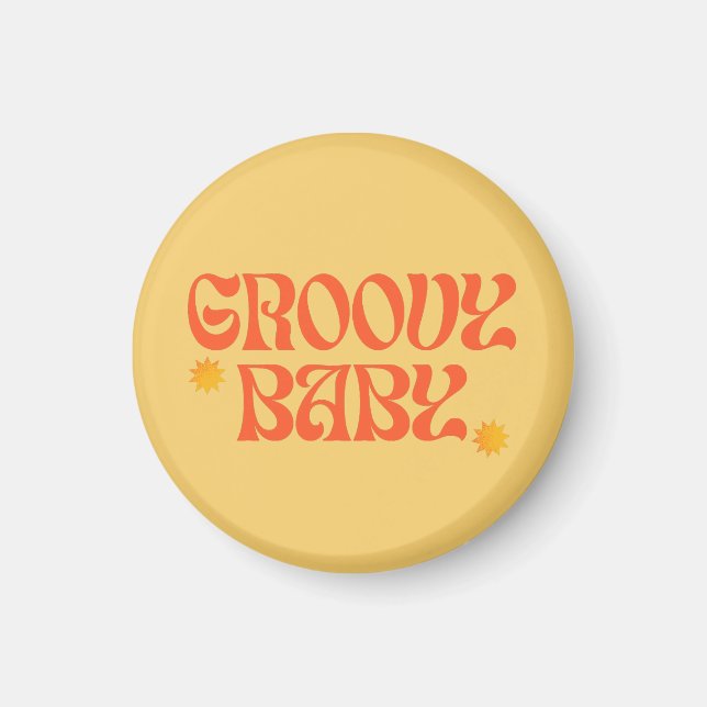 Retro 70s Mustard Orange Hippie Groovy Baby Magnet (Front)