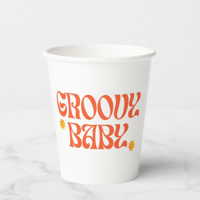 Retro 70s Mustard Orange Hippie Groovy Baby Paper Cups (Front)