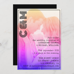 Retro 70s Name Monogram And Photo Wedding Invitation