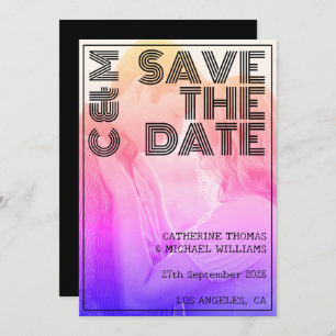 Retro 70s Name Monogram And Photo Wedding Save The Date