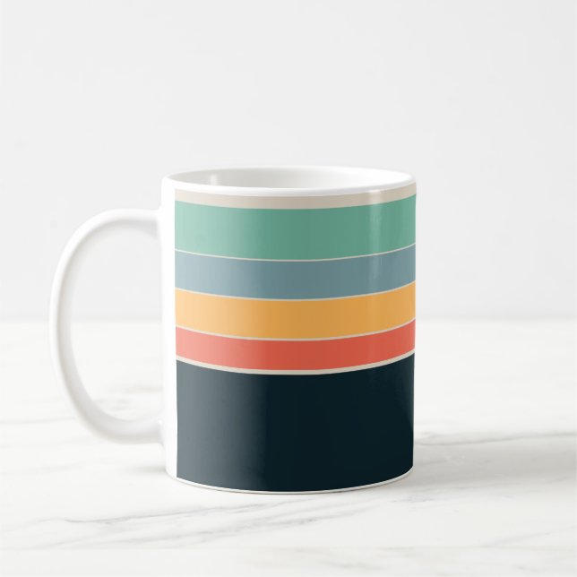 retro 70s Navy blue pink & yellow Stripes pattern Coffee Mug (Left)