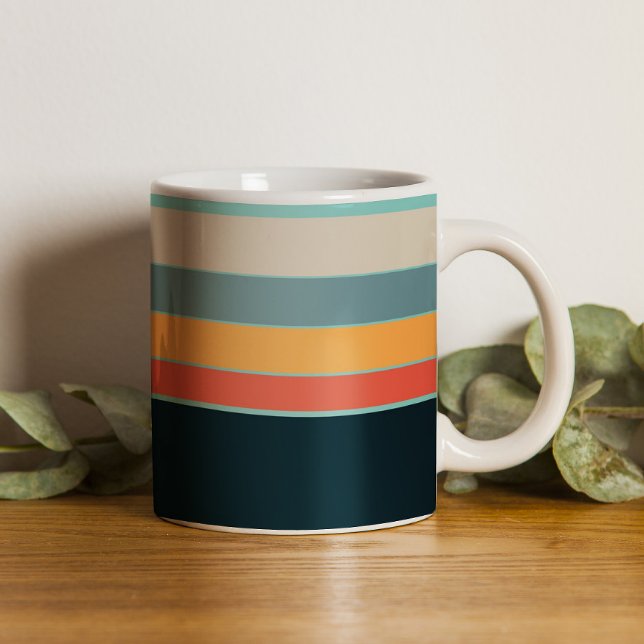 retro 70s Navy Blue teal pink Stripes Coffee Mug (Creator Uploaded)