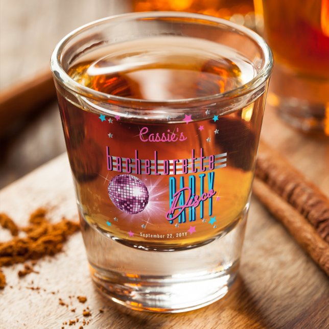 Retro 70's Neon Look Disco Ball Bachelorette Party Shot Glass (Retro 70's Neon Look Disco Ball Bachelorette Party Shot Glass)