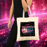 Retro 70's Neon Look Disco Ball Bachelorette Tote Bag<br><div class="desc">Take a trip back to the 70's and party on the wild side with this retro disco ball "Welcome" to [name's] "Bachelorette Disco Party" design in pink, electric blue and including pink and silver tone text with pink, blue and silver tone (not foil) stars -- all on a black background....</div>