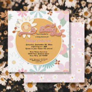 Retro 70s Oh Baby Daisy Pink Peach Girl Shower Invitation