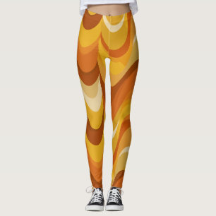 Retro 70s Orange Mustard Wave Abstract Pattern Leggings