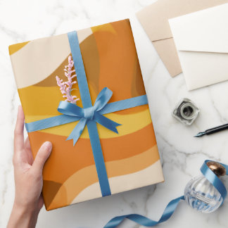 Retro 70s Orange Mustard Wave Abstract Pattern Wrapping Paper