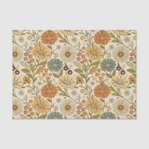 Retro 70s Orange Yellow Daisy Flowers Boho Pattern Tissue Paper
