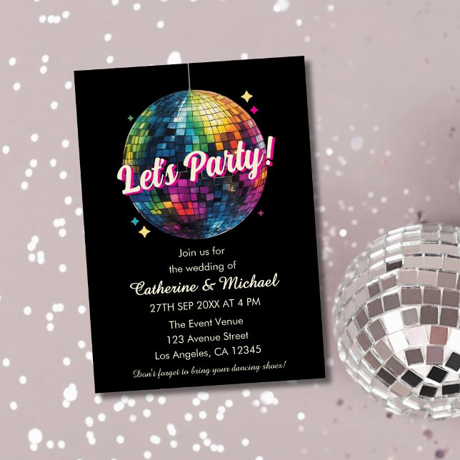 Retro 70's Party Disco Ball Sparkle Glam Wedding  Invitation (Creator Uploaded)