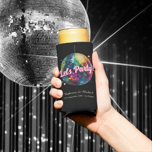 Retro 70's Party Disco Ball Sparkle Glam Wedding Seltzer Can Cooler