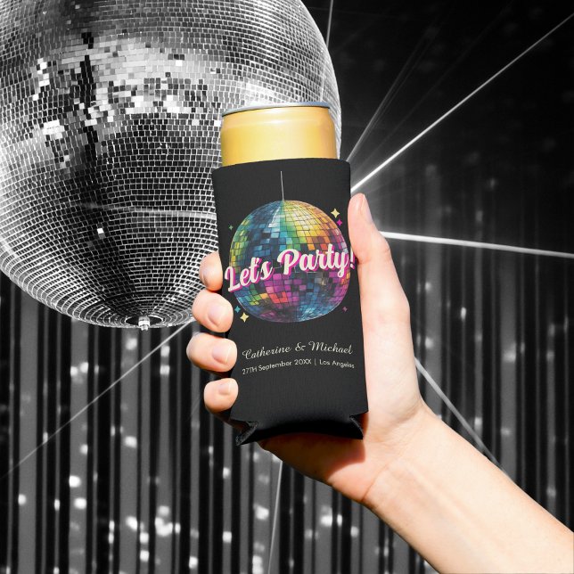 Retro 70's Party Disco Ball Sparkle Glam Wedding  Seltzer Can Cooler (Creator Uploaded)