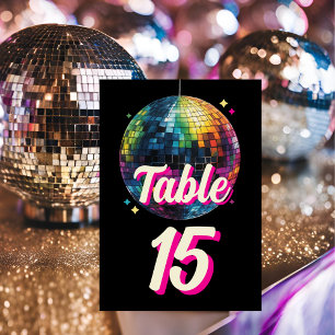Retro 70's Party Disco Ball Sparkle Glam Wedding  Table Number