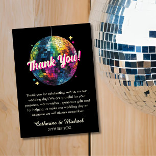 Retro 70's Party Disco Ball Sparkle Glam Wedding  Thank You Card