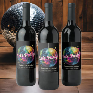 Retro 70's Party Disco Ball Sparkle Glam Wedding  Wine Label