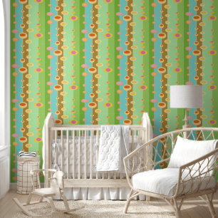 Retro 70s pastel brights sun grass and sky  wallpaper