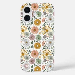 Retro 70s Pastel Watercolor Floral Personalised iPhone 16 Case