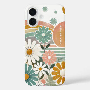 Retro 70s Pastel Watercolor Floral Personalised iPhone 16 Case